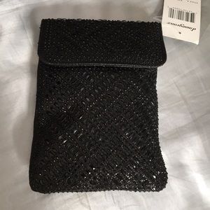 New Elegant Black Beaded Phone Case Evening Bag